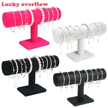

Luckyoverflow Portable Velvet/PU Leather Bracelet Bangle Necklace Display Stand Holder Watch Jewelry Organizer T-Bar Rack