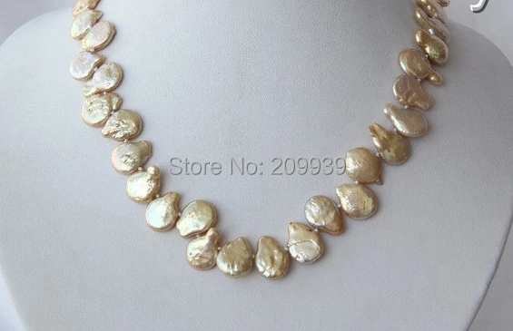 

huij 004070 stunning big 15mm baroque champagne freshwater cultured pearl necklace