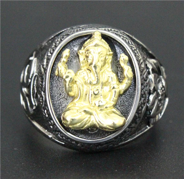 Wonderful Design Golden Ganesh Lotus Elephant Ring 316L Stainless Steel Cool Punk Amazing | Украшения и аксессуары