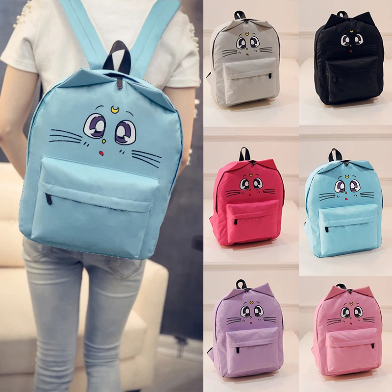 Женские парусиновые рюкзаки с принтом кошачьих глаз школьные сумки для