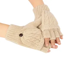 Модные однотонные полуперчатки с капюшоном женские осенне-зимние теплые митенки без пальцев для девочек трикотажные женские перчатки для вождения Luvas C15