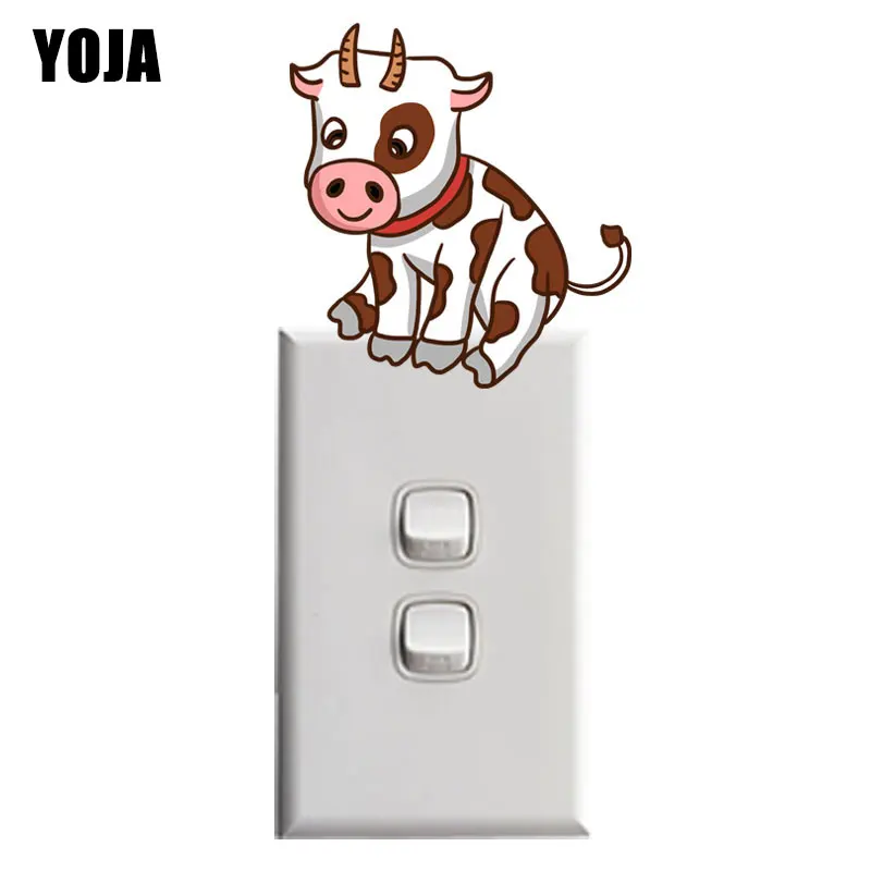 

YOJA Hand-painted Cute Cow Colored Birds Decor Switch Wall Sticker Living Room Bedroom Decals 8SS0812