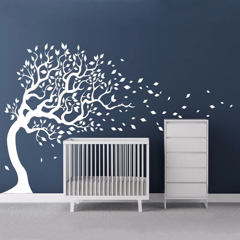 

Large White Vinyl Tree Blowing in Wind Wall Sticker Mural Adhesive Child Stickers Wall Decals Wall Stickers for Kids Rooms Decor