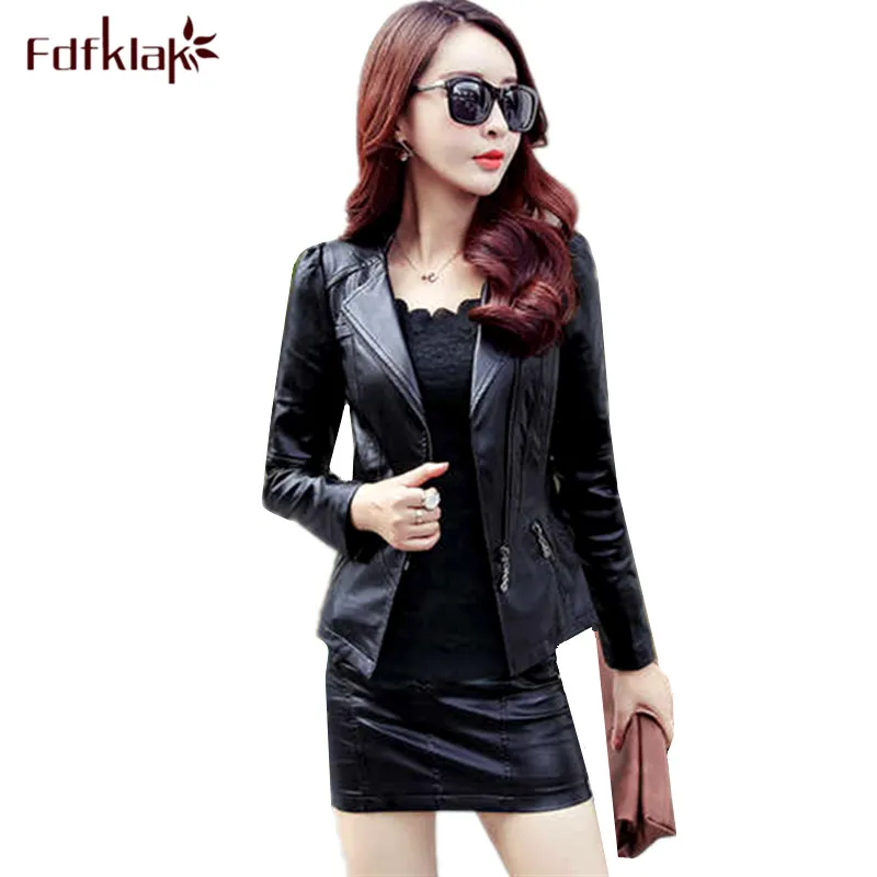 Fdfklak Plus Size Leather Jacket Locomotive Pu Coat Women Short Slim Leather Jackets Spring Autumn Female Jackets and Coats 3XL