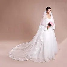 Белые белоснежные свадебные вуали, 2 слоя, кружевной свадебный Тюль, вуаль, Аппликации, длинные, Veu De Noiva