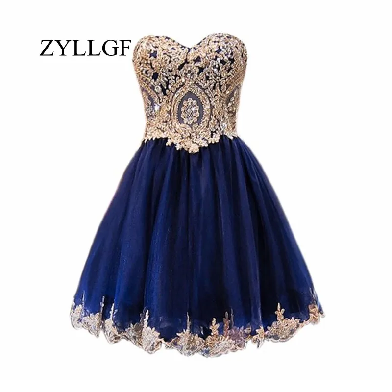ZYLLGF sparkly-линии Милая Короткие Матери невесты платья золотые кружева Темно-синие нарядные платья для свадьбы с штапики RS51