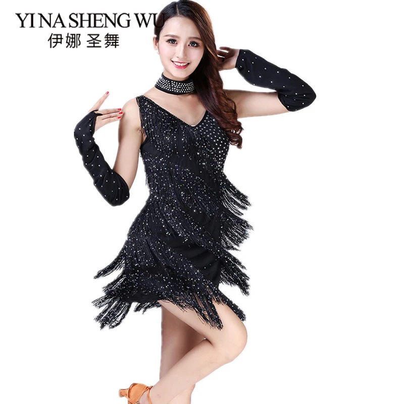 

New Arrival! Latin Dance Dress Suspenders Tassel Stage Performance Costumes Latin Dance Practice / Competition Sequins Clothing