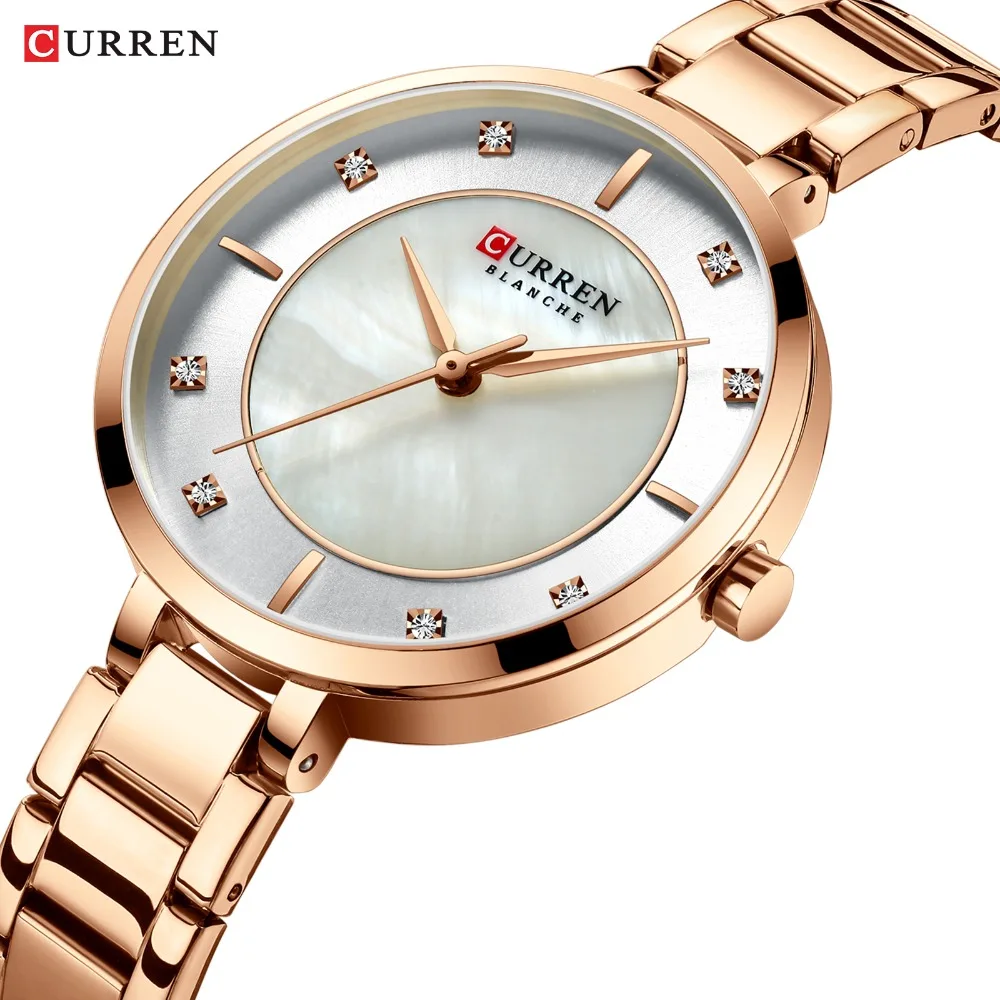 

CURREN New Fashion Ladies Watch Elegant Quartz Watch Women Dress Wristwatch with Rhinestone Set Dial Rose Gold Steel Band Clock