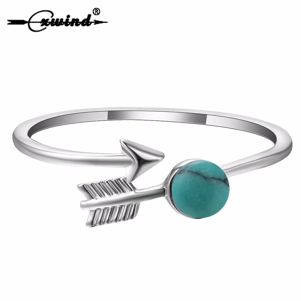 Cxwind Unique Silver Arrow Rings Open Charm Green Stone Ring For Girl Women Adjust Gift Fashion Statement Finger Ring Jewelry