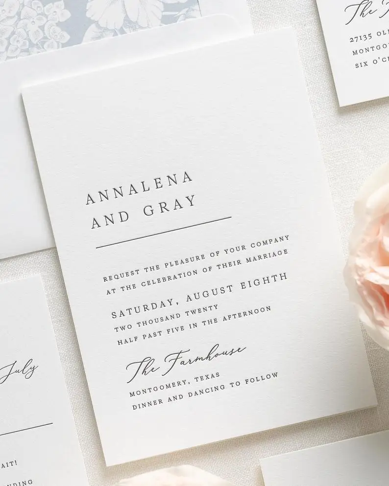  Simple elegant letterpress wedding invitation with envelope - 1876150488