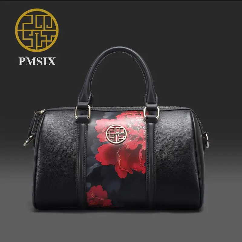 2017 Pmsix new Chinese style handbag leather bag big bag fashion retro handbag leisure Boston