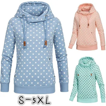 

Hoodies Women Camel hooded Sweatshirt Long Sleeve Pullover Loose Casual Hoody polka dot color