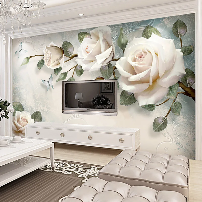 Современный минималистский Настенные обои Европейский стиль белые цветы картины маслом фото настенные фрески гостиная фон домашний декор