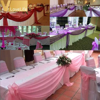 

Soft Organza 10M x 1.4M Top Table Swags Sheer Organza Swag Fabric Wedding Backdrop Table Curtain Wedding Party Bow Decorations