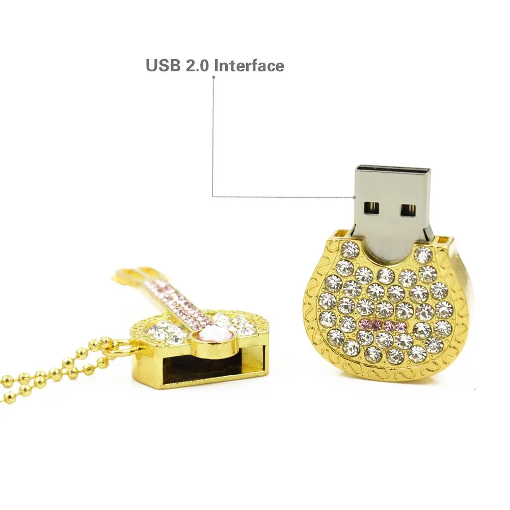 USB Металический флеш-накопитель в виде гитары. Цвет - метал+стразы (8GB 16GB 32GB 64GB)