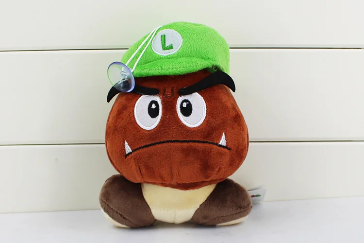 13 см Goomba плюшевые игрушки Супер Марио Bros Goomba с Марио шапочка Луиджи Марио мягкие куклы Отличный подарок для детей - Цвет: With Green Hat