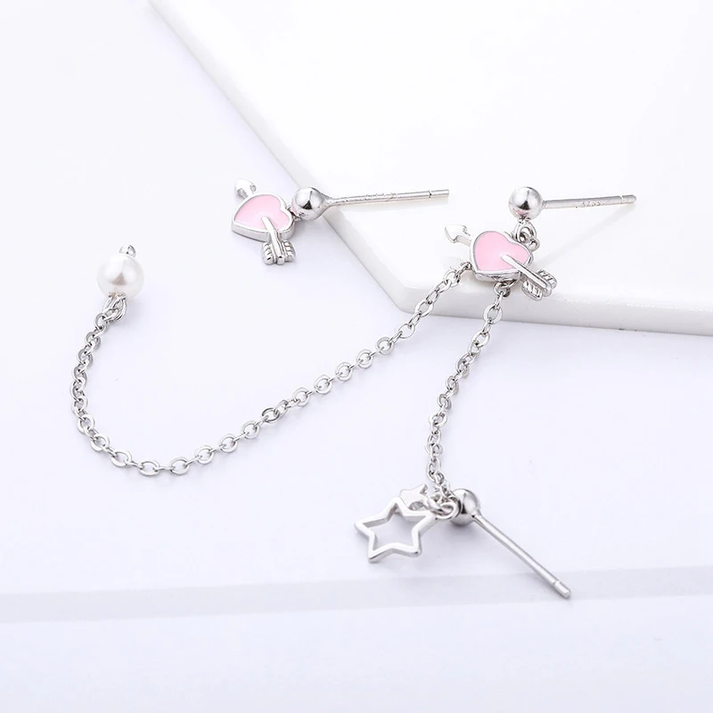 

Japanese Style Star Heart-shaped Cupid's Arrow Earrings Personality Trendy Stdu Earrings for Women S925 Sterling Silver Jewelry