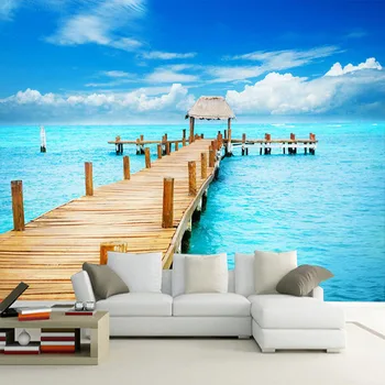 

Photo Wallpaper Modern Simple Seaside Scenery Wood Bridge Mural Living Room TV Sofa Restaurant Backdrop Wall Paper 3D Home Decor