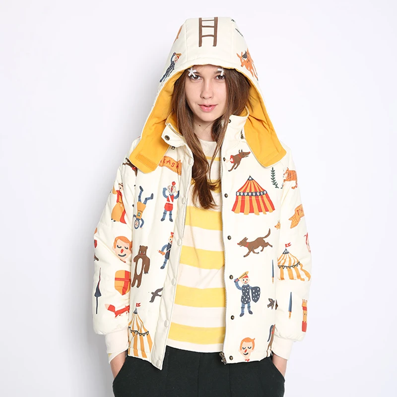 

Hooded Women Winter Cotton-padded Outerwear Jacket Female Fashion Warm Parka Short ladies Coats Hooded Cartoon Printed