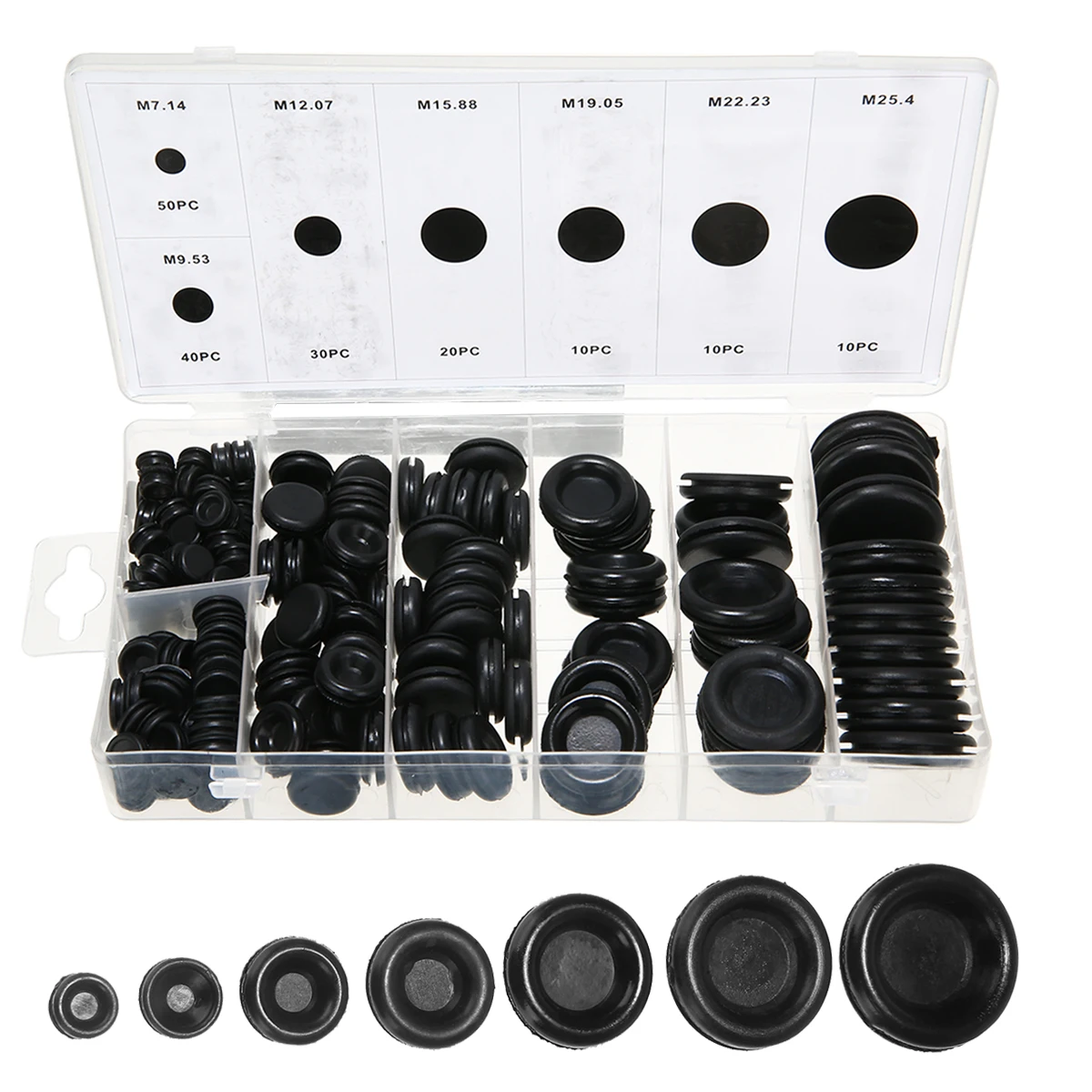 170pcs Black Closed Seal Ring Grommets Car Electrical Wiring Cable Gasket Kit Rubber Grommet Hole Plug Set with Plastic Box