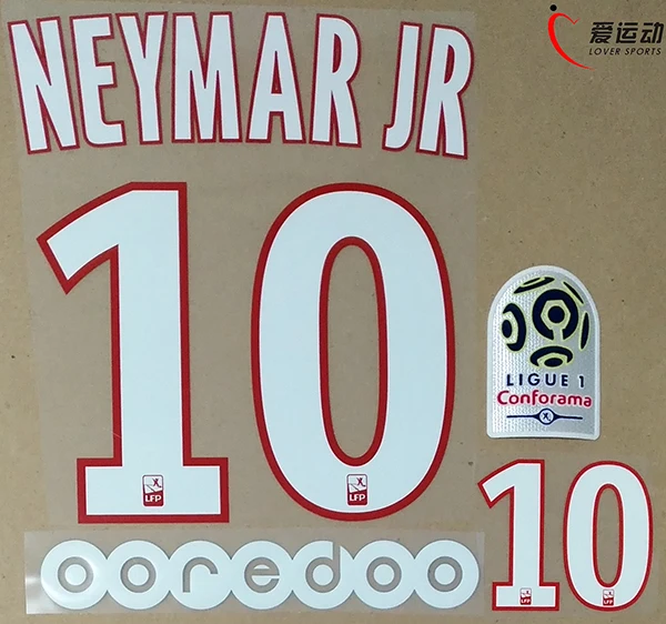 PSG домашний NEYMAR JR#10 набор+ Ligue 1 патч+ OOREDOO NEYMAR JR#10 nameset