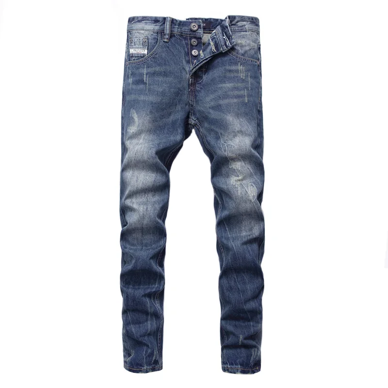 

Fashion Designer Men Jeans Straight Fit 100% Cotton Classical Buttons Pants Ripped Jeans For Men Streetwear Hip Hop Jeans homme