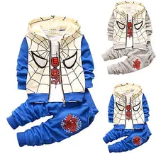 2016 Printemps Bébé Enfant En Bas Âge Garçon Survêtements Spiderman Costume À Capuche Manteau + t-shirt + Pantalon Long 3 pcs Ensemble 12-36 M