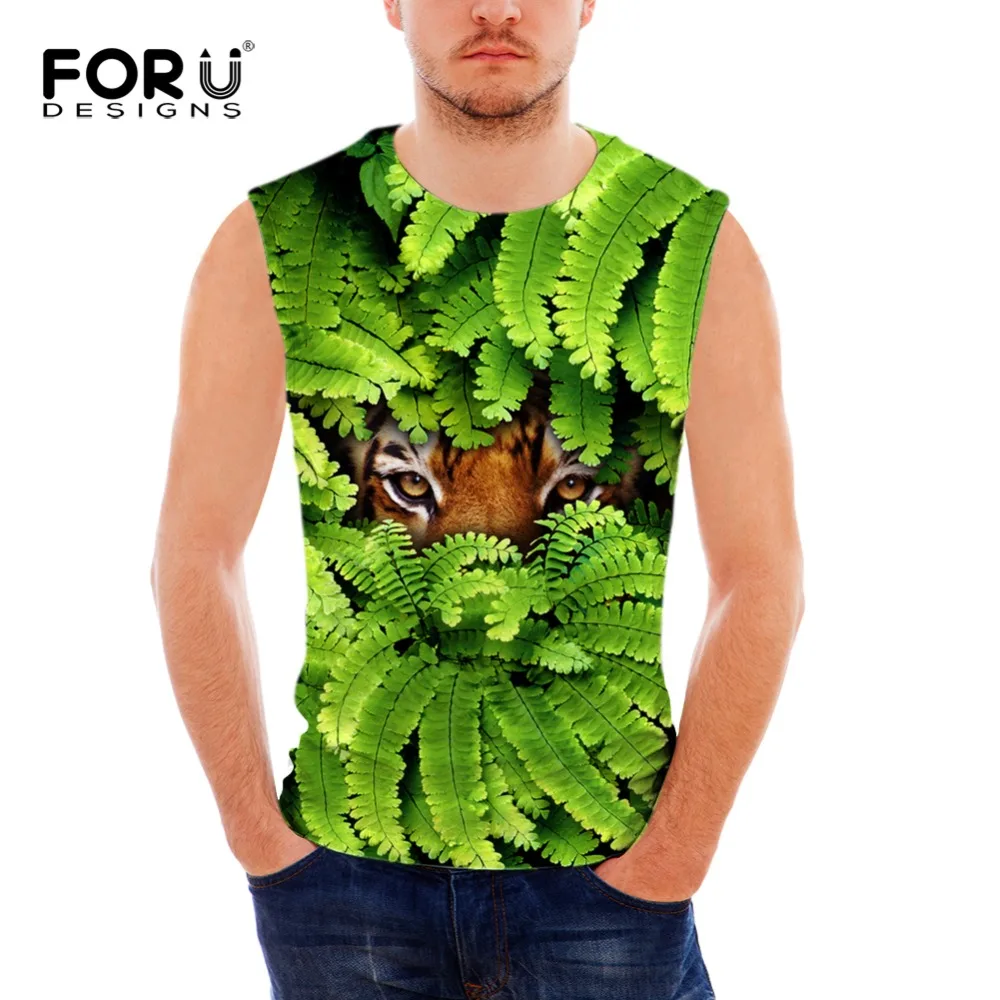 

FORUDESIGNS Mens Character Tank Tops Animal Tiger Crew Neck Sleeveless Shirt Elastic Stringer Undershirt Singlet Cycling Vest
