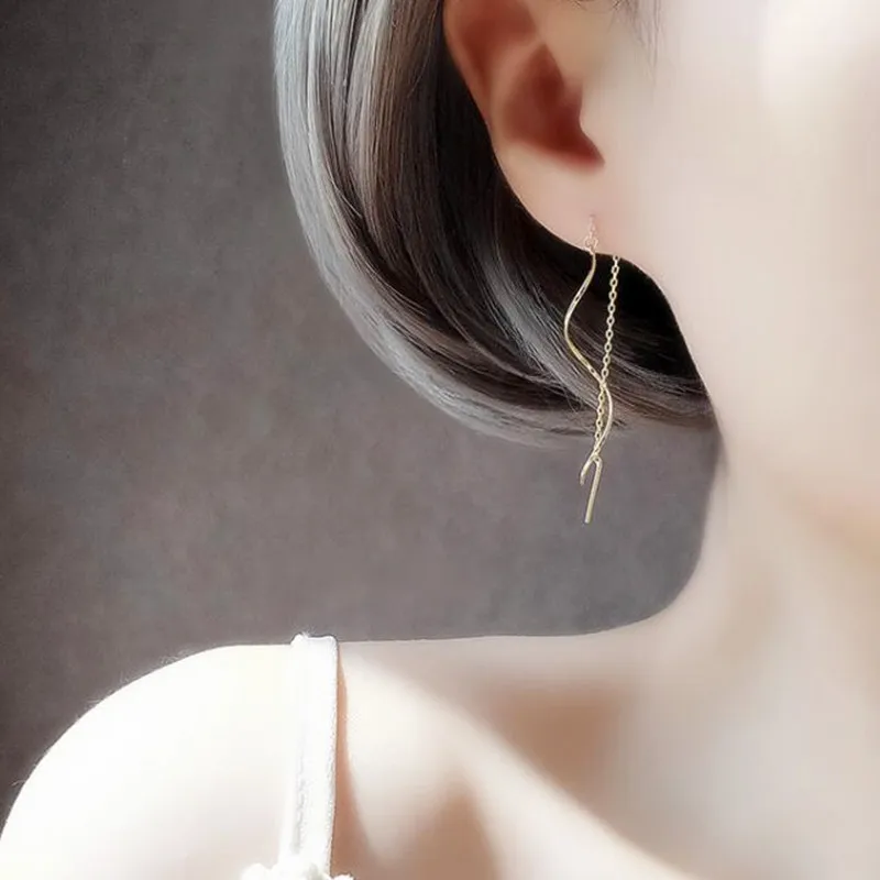 

High Quality 316L Stainless Steel Ear Line For Women Simple Rose Gold Color Spiral Dangle Earrings Wedding Jewelry No Fade