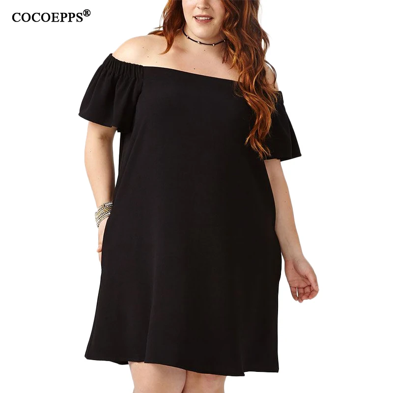 COCOEPPPS 6XL Dress 2019 Plus Size Summer Off shoulder Large Loose Black short Big Sexy Party Dresses New | Женская одежда