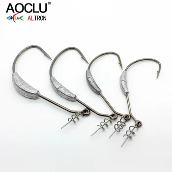 

AOCLU bared Lead Crank Shank Fishing Hooks with Soft worm Spring Lock Pin 10pcs/lot from 2g to 7g for soft bait fishing