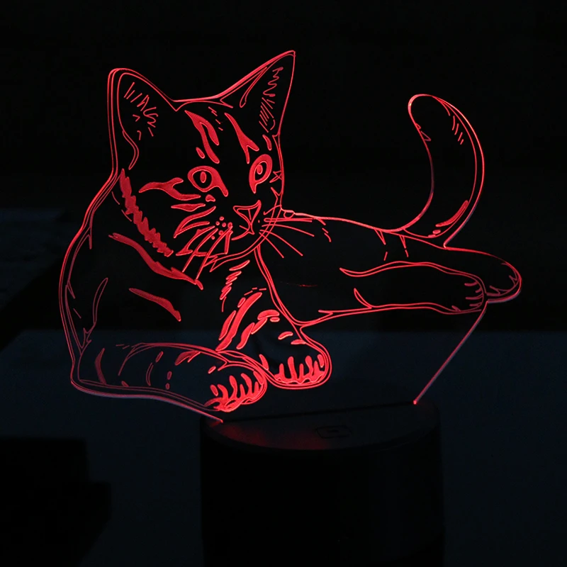 Новинка, 3D лампа, милый котенок, кошка, светодиодный, USB лампа, сенсорный переключатель, RGB, 7 цветов, меняющийся стол, Ночной светильник, прикроватный, декоративный светодиодный светильник