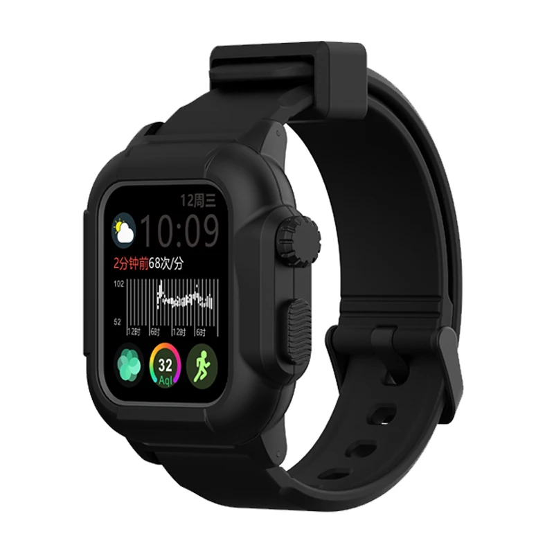 Водонепроницаемая Спортивная Обложка для Apple Watch Case Series 4 3 2 силиконовый ремешок 44 мм 42 мм 40 мм ударопрочный ремешок - Цвет ремешка: black black