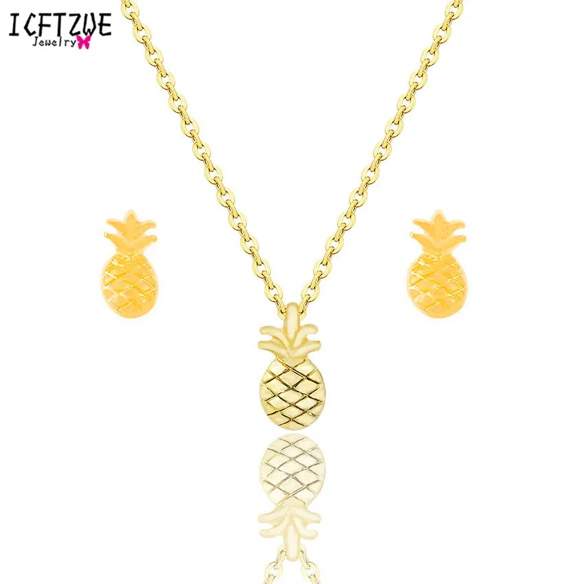 

ICFTZWE Gold Colour Jewelry Sets Cuban Link Chain Pineapple Statement Earring Tattoo Choker Necklace For Women Bijoux Femme BFF