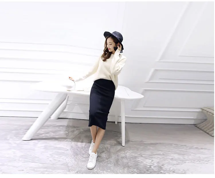 Women Elegant Solid Slim Split Skirt Black