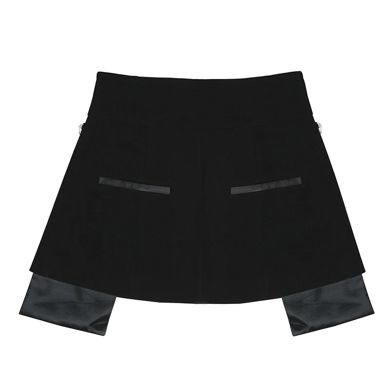 [EAM] New Spring Autumn High Waist Black Beading Blingbling Spliced Personality Short Half-body Skirt Women Fashion JY758