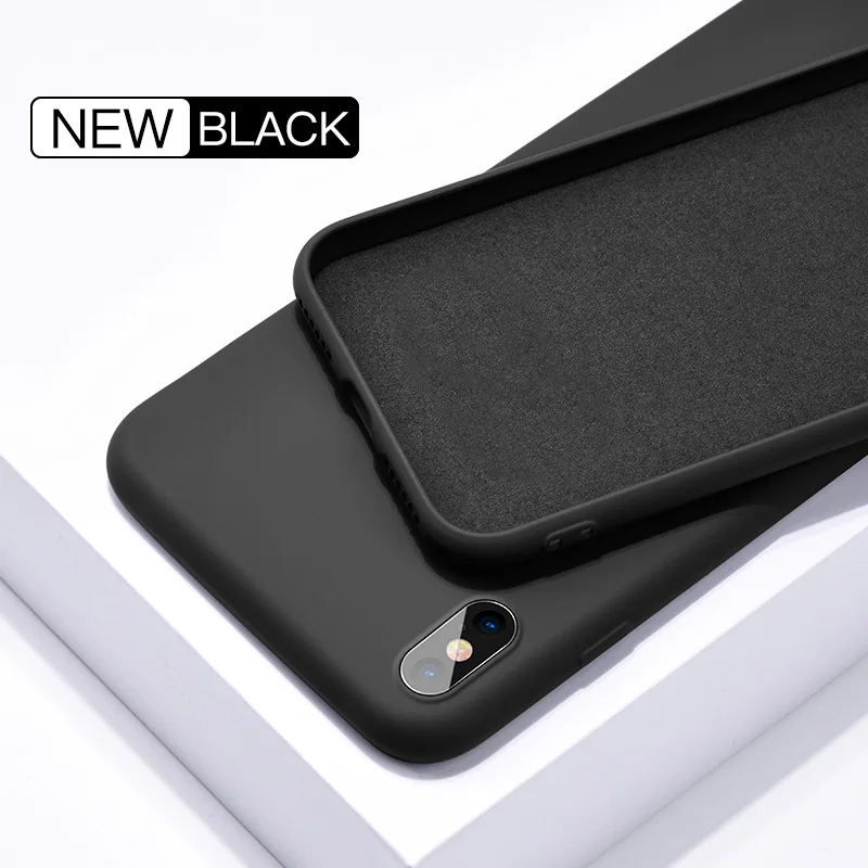 Оригинальные жидкие силиконовые Роскошные Чехлы для Apple iPhone бренд 6 6S 7 8 Plus X XS чехол для MAX XR i Phone 8 Plus 7Plus 5 5S SE 4 Funda - Цвет: Black