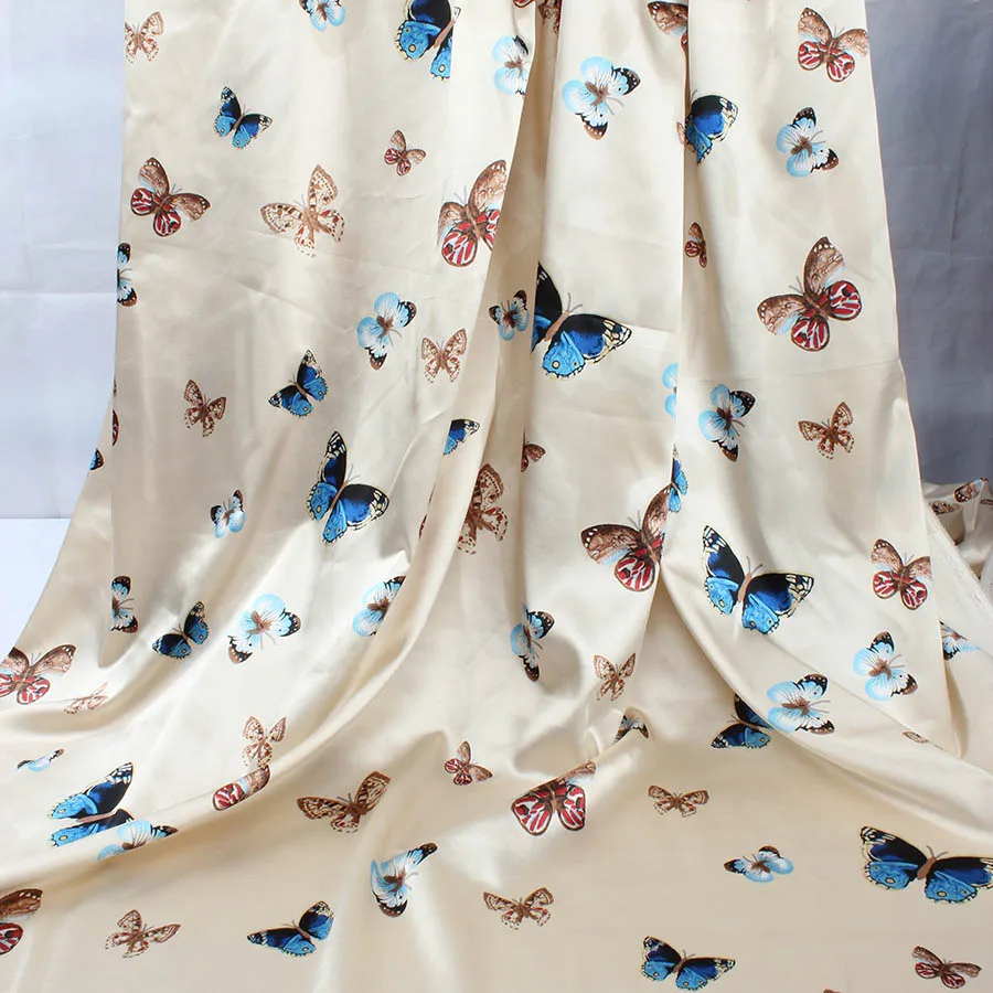 

1 meter butterfly Imitated Silk Satin Fabric Charmeuse Soft Bridal Women Dress Making Summer Material