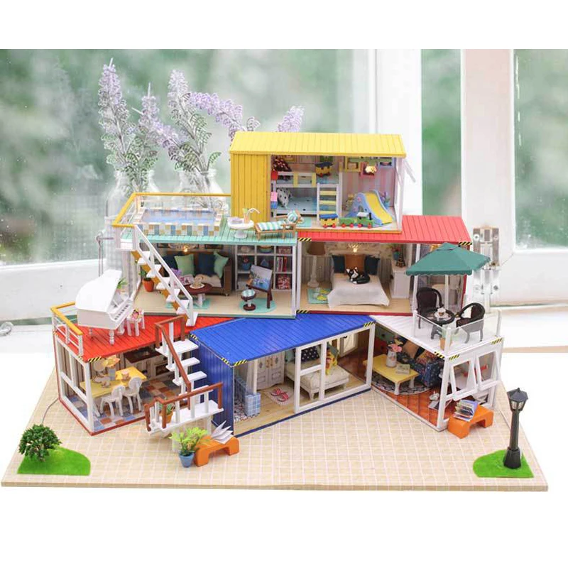 DIY Doll House Container Home Miniature With Furnitures Wooden DollHouse Handmade Building Model YOUR NAME Suit Toy 13843 #E