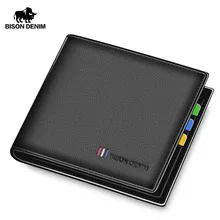 BISON DENIM кошелек из коровьей кожи мужской модный двойной держатель для карт мужской короткий Стандартный Кошелек Высокое качество N4475