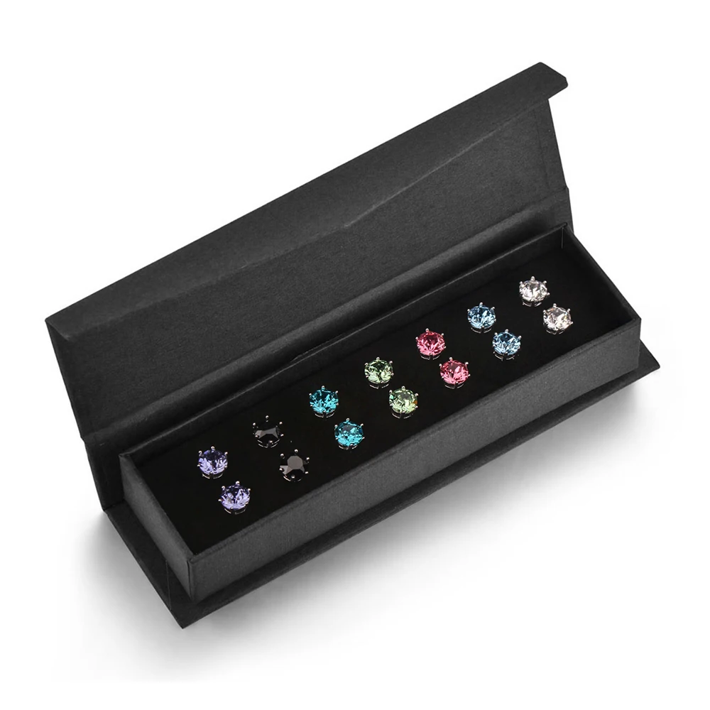 Meilleur 7 paires ensemble Cristaux De SWAROVSKI Boucles D oreilles 7 Couleurs Hebdomadaire Bijoux Pour Femmes Filles Argent Couleur Simple Rond Piercing