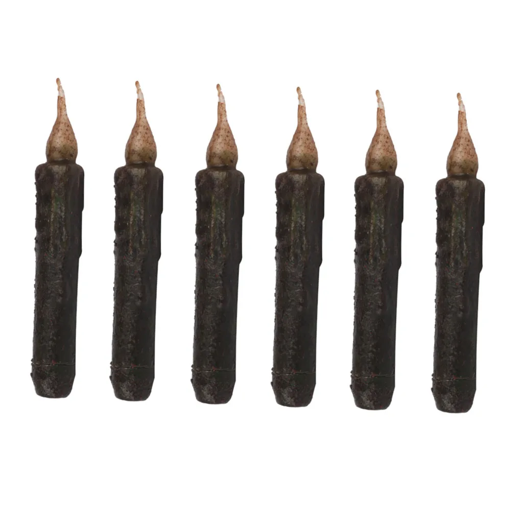 6Pcs Pack 170mm Vintage Style Black Wax LED Candle Taper Candle Flameless Pillar Candle for Wedding Birthday Party Table Decor