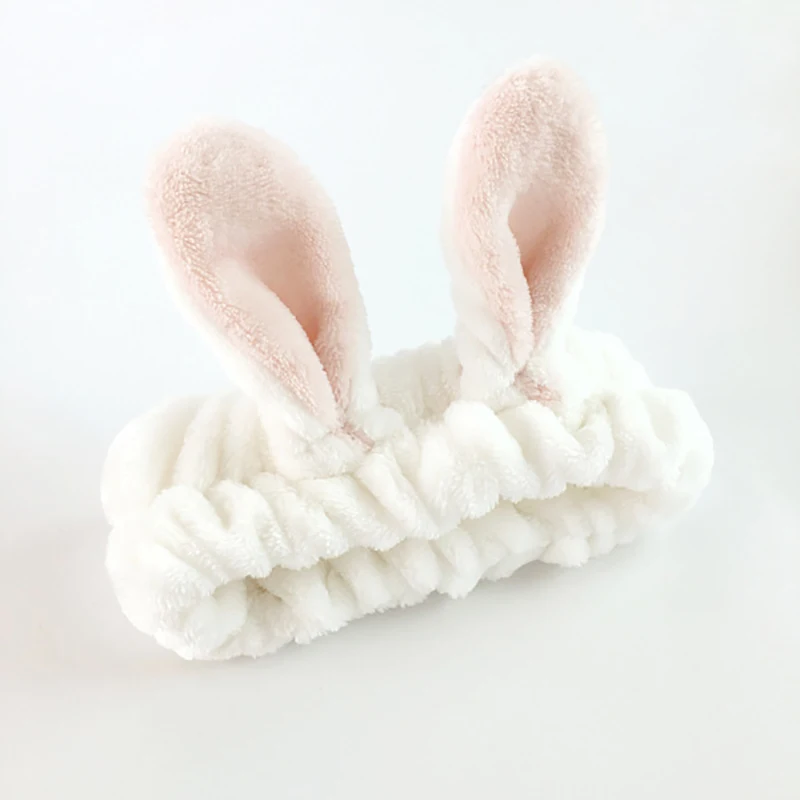 Korean Women Cute Bunny Ears Headband Comfortable Wash Face Bathe Hair Holder Elastic Head Band For Girl Hairband Hair Accessory - Цвет: White