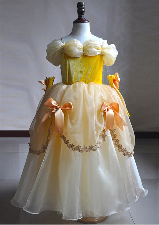 Популярный костюм принцессы Белль для маленьких девочек маскарадный костюм Золушки Беллы красавицы и чудовища Спящей красавицы нарядное платье - Цвет: only dress