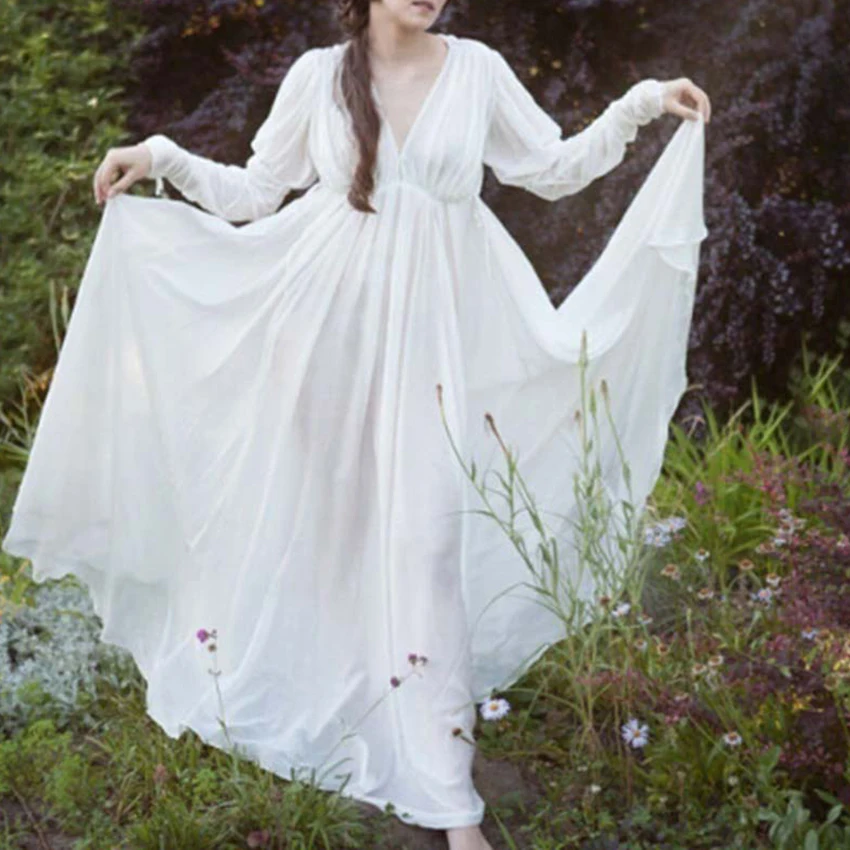 Women Medieval Dress White Vintage Style Renaissance Dress Floor Length