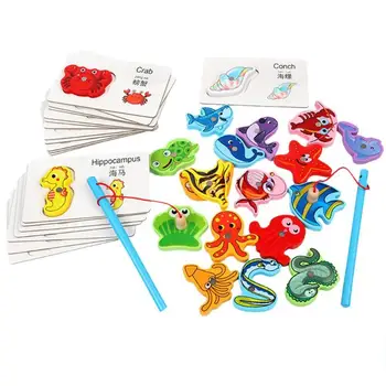 

Wooden 2 in 1 Matching Fishing Game Wooden Montessori Materials Toys Learning Count Numbers Digital Shape Match Early Education