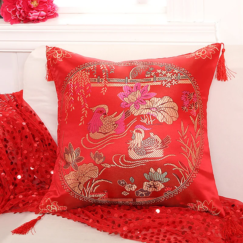 Свадебные декоративные подушки Чехол китайской культуры Стиль подушка покрытие домашний декор Красный Подушка Чехол размером 45*45 см