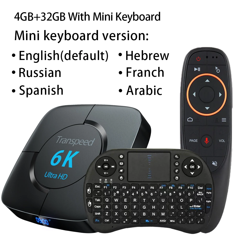 Transpeed Android 9,0 телевизионная коробка с Bluetooth Google голосовой помощник Youtube 6K 3D Wifi 2,4G& 5,8G 4GB ram 64G Play Store Top Box - Цвет: 32G VOICE keyboard