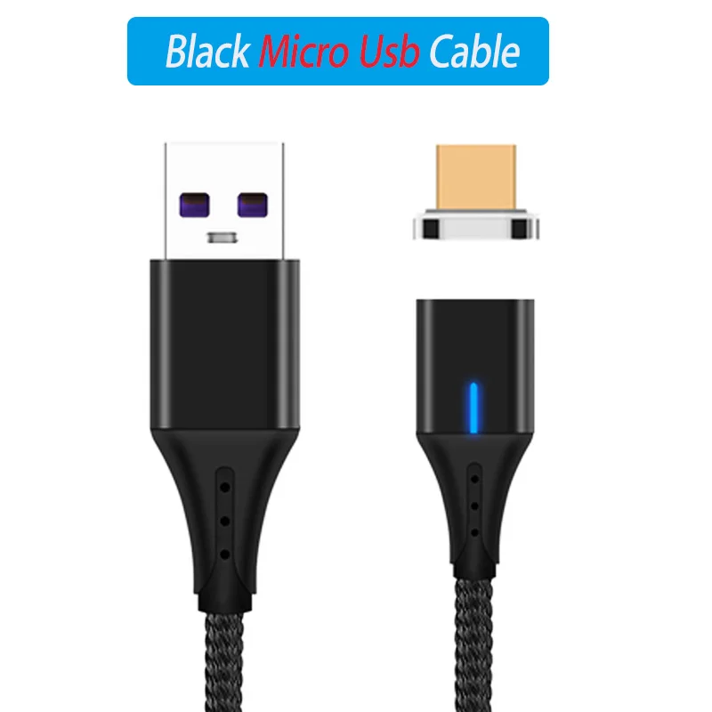 Магнитный Usb кабель для зарядки type C mi cro Usb C кабель 2 м метр Быстрая зарядка 3,0 кабель для Xiaomi mi 8 9 A2 красный mi Note 7 Pro - Цвет: Black Micro Plug