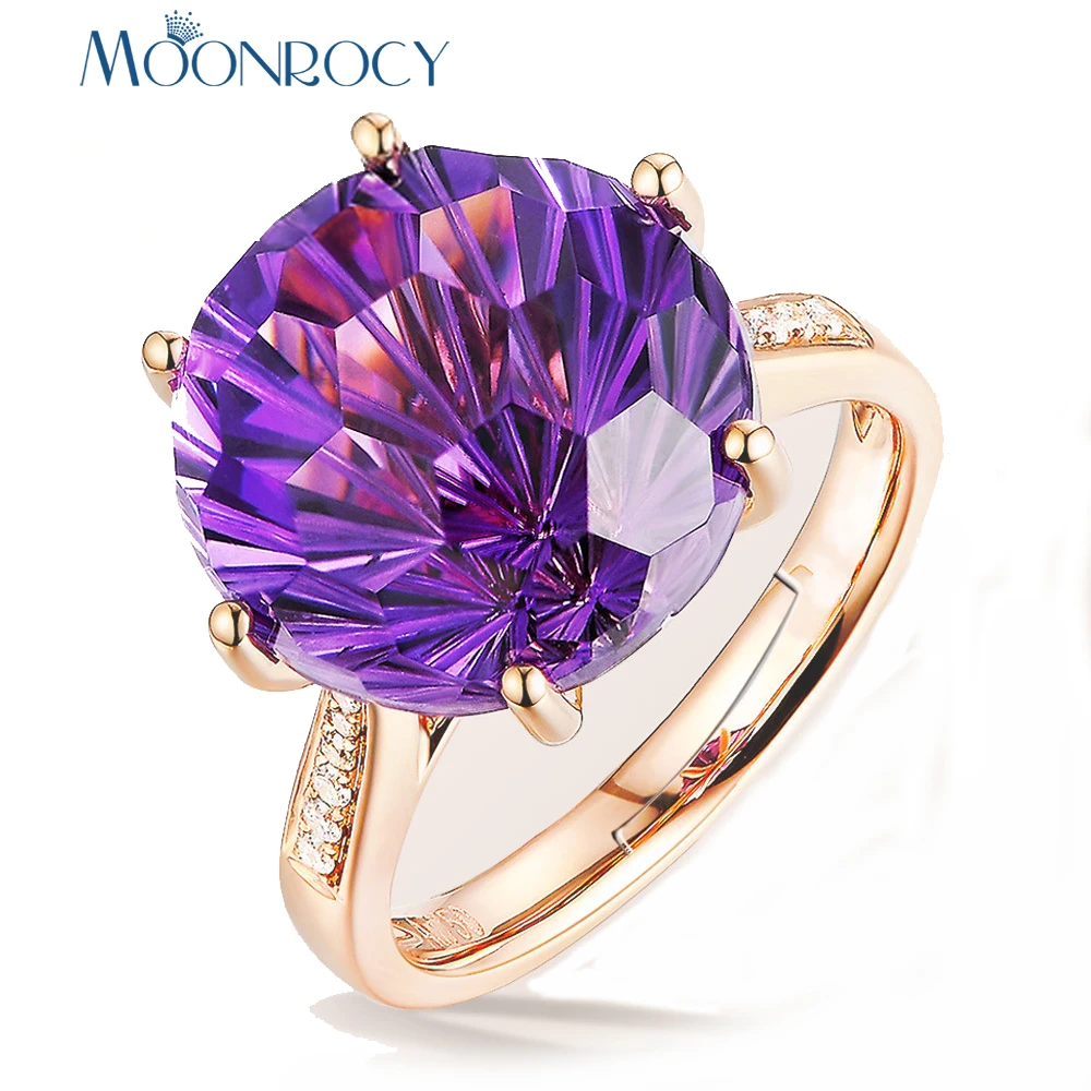 MOONROCY Rose Gold Color CZ Purple Crystal Wedding Rings Adjustable Size Party Finger Jewelry for Women Girls Gift Drop Shipping